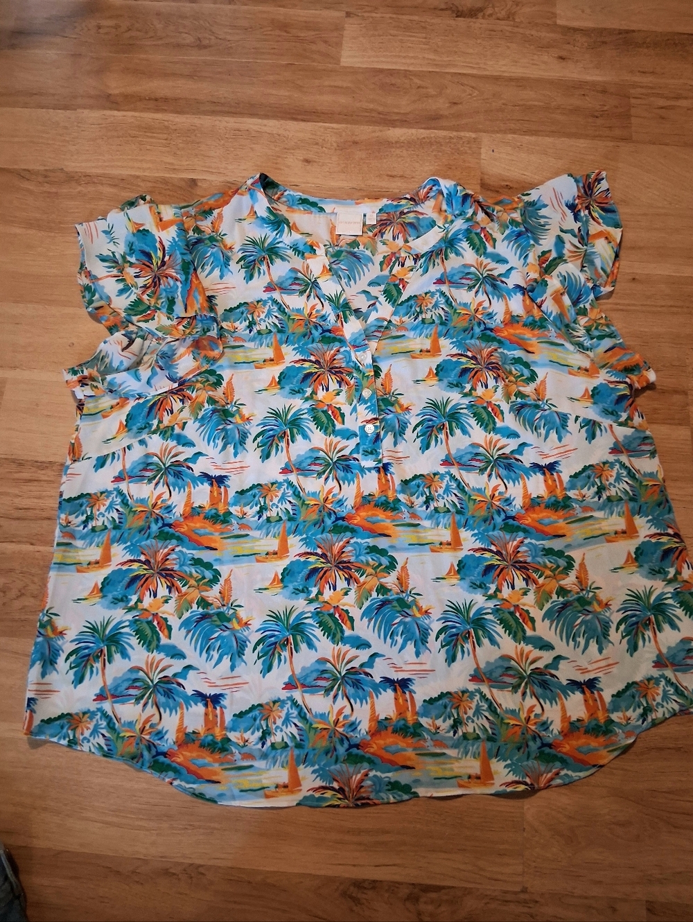 Zac & Rachel Hawaiin Tropical Print Short Sleeve Women’s Top - Blue & Orange 3x